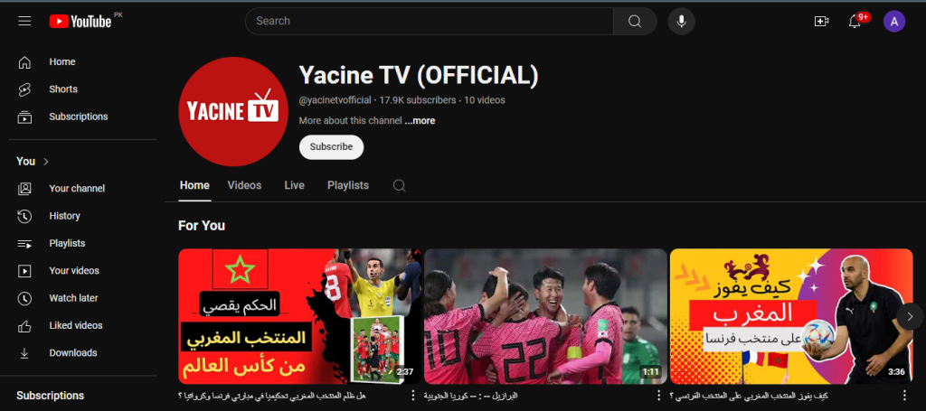 Yacine TV Live on YouTube